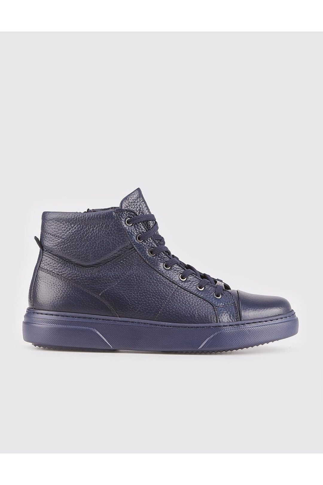 Cabani Shoes Bottines pour hommes en cuir véritable bleu marine avec lacets et fermeture éclair. - Bleu marine