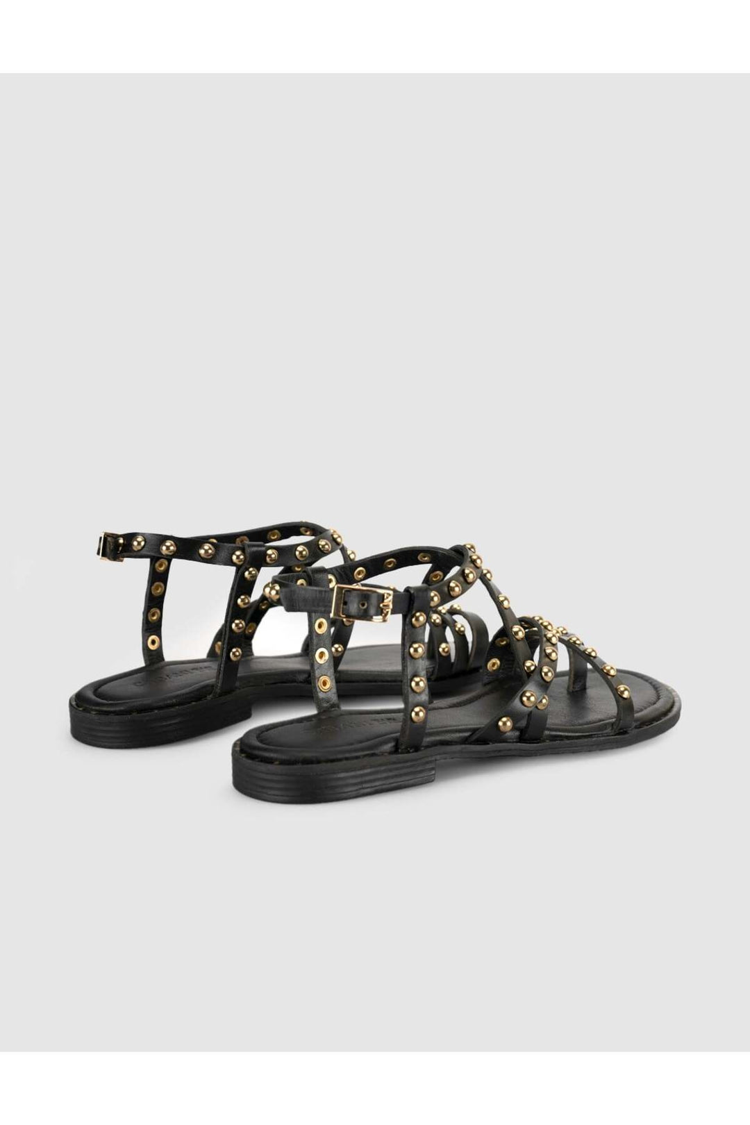 Cabani Shoes Sandales gladiateurs en cuir véritable avec détails en pierre noire pour femmes - Noir