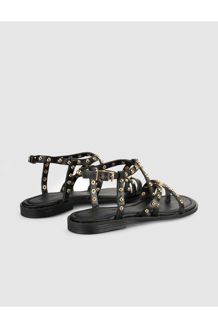 Cabani Shoes Sandales gladiateurs en cuir véritable avec détails en pierre noire pour femmes - Noir