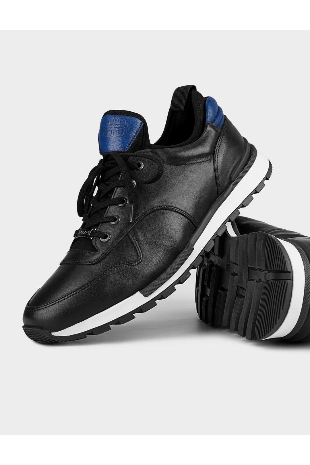 Cabani Shoes Bleu Botte Détail Cuir Véritable Noir À Lacets Chaussures Sport Homme - Noir