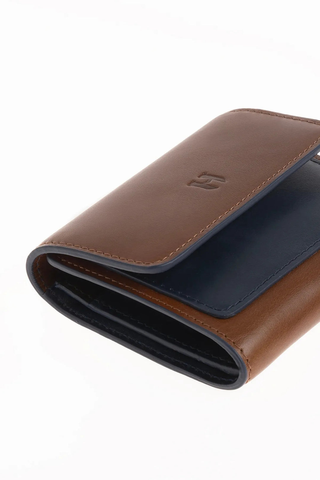 Helmbrook Grand portefeuille en cuir véritable pour femme avec fermeture à glissière RFID Protégé Eleanor Tan Bleu marine