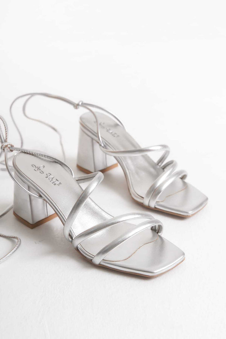 Wavelys Sandales ou tongs à lacets amovibles en cuir véritable pour femmes - Métallisé
