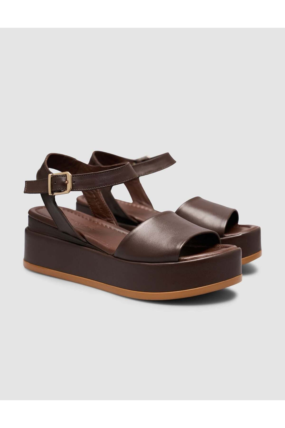 Cabani Shoes Sandales à plateforme pour femmes en cuir véritable marron - Multicolore