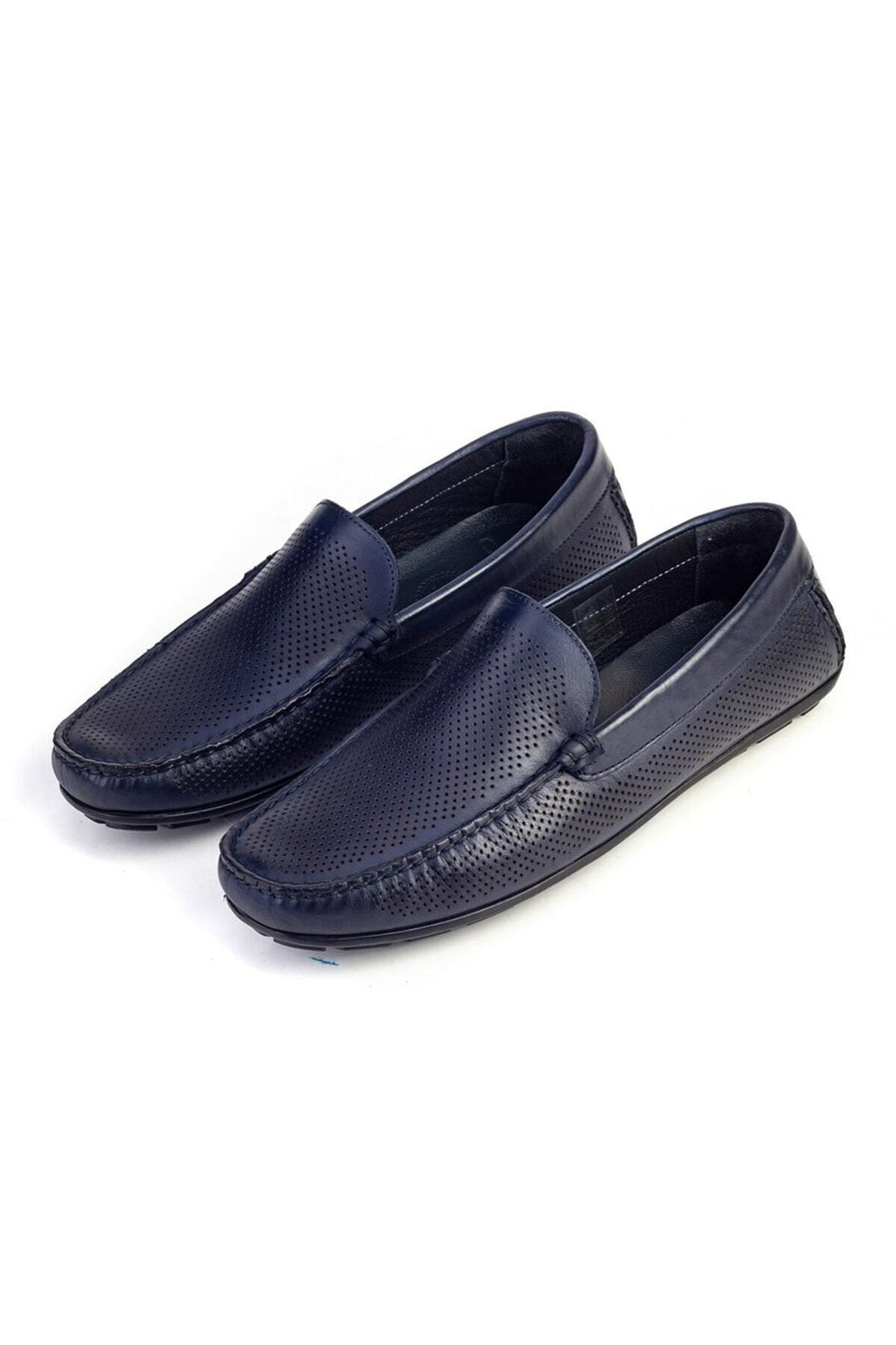 Cabani Shoes Loafer pour homme en cuir véritable découpé au laser bleu marine - Bleu marine