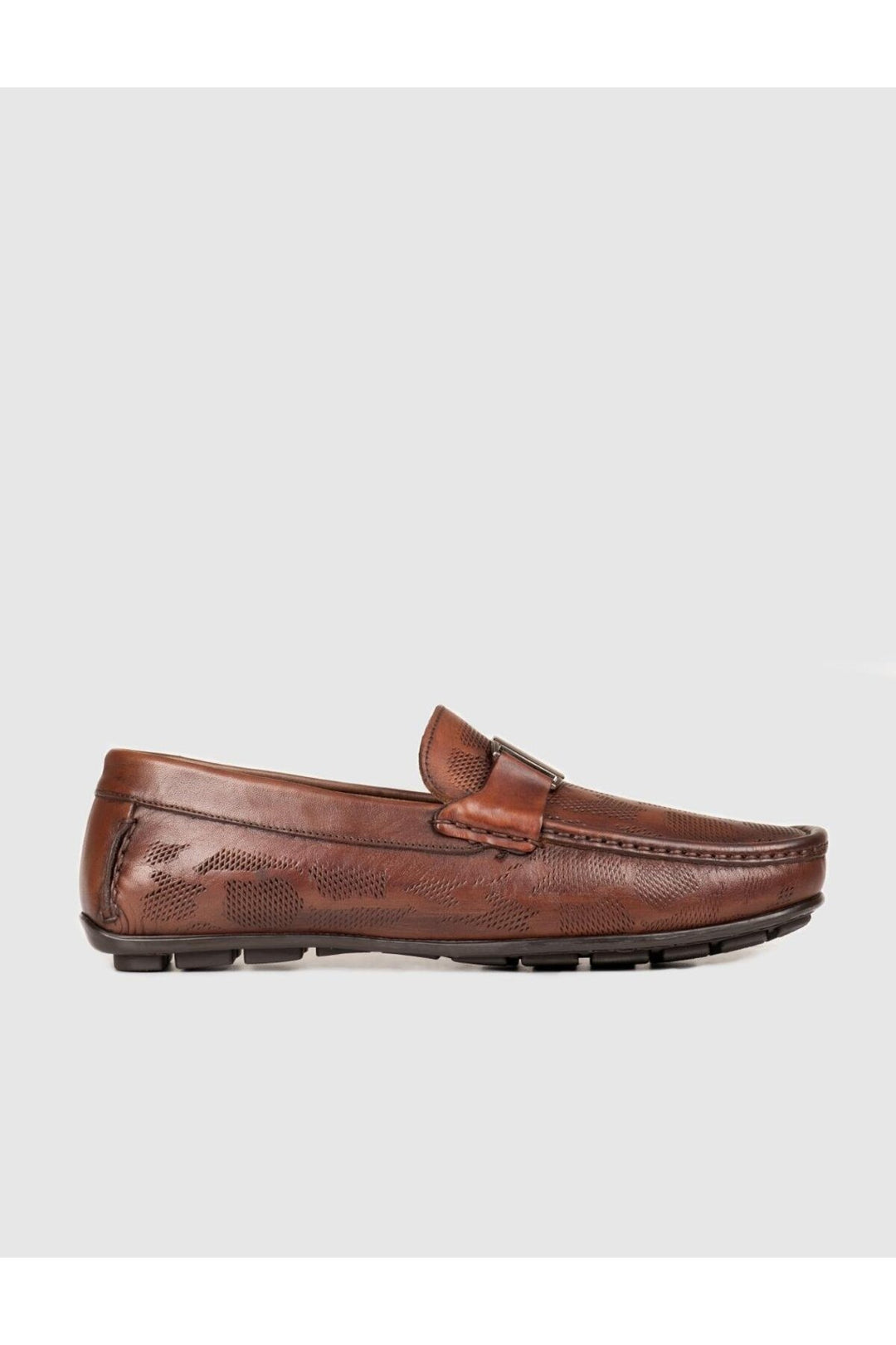 Cabani Shoes Mocassins pour hommes en cuir véritable avec détails de ceinture marron - Multicolore