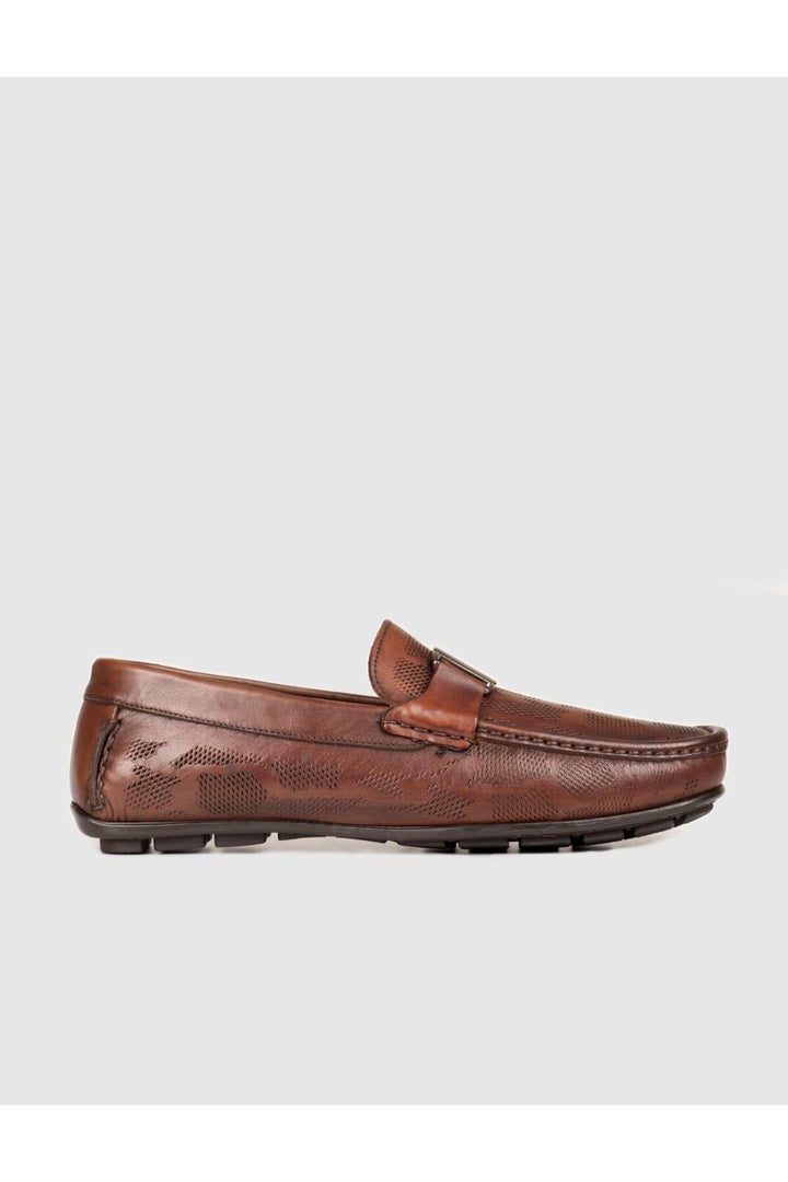 Cabani Shoes Mocassins pour hommes en cuir véritable avec détails de ceinture marron - Multicolore