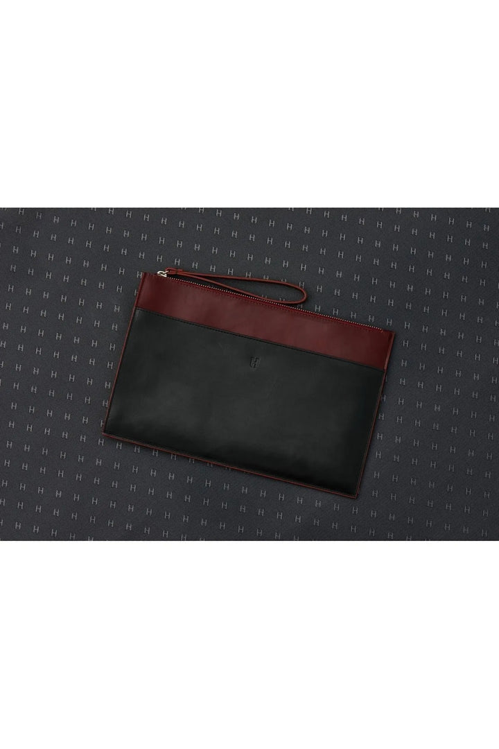 helmbrook Sac porte-documents en cuir véritable pour femme Zippé RFID Protégé Beverly Claret Rouge Noir