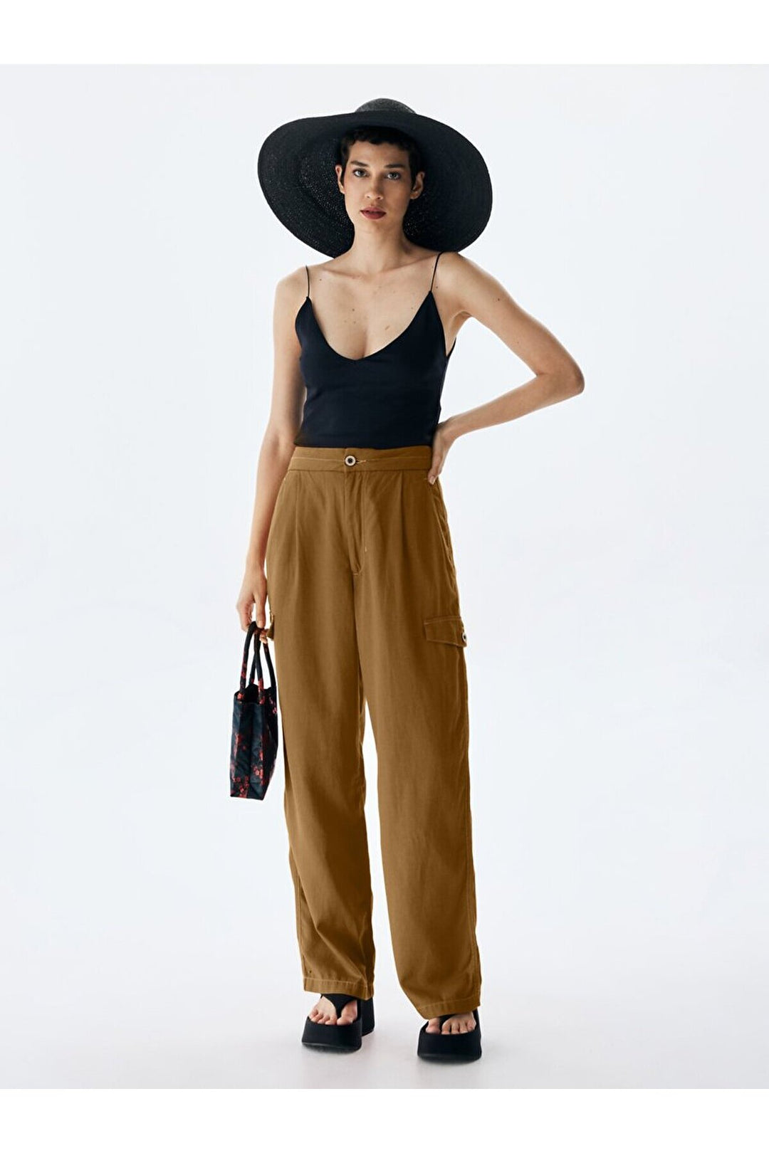 LTB Pantalon cargo marron aspect lin