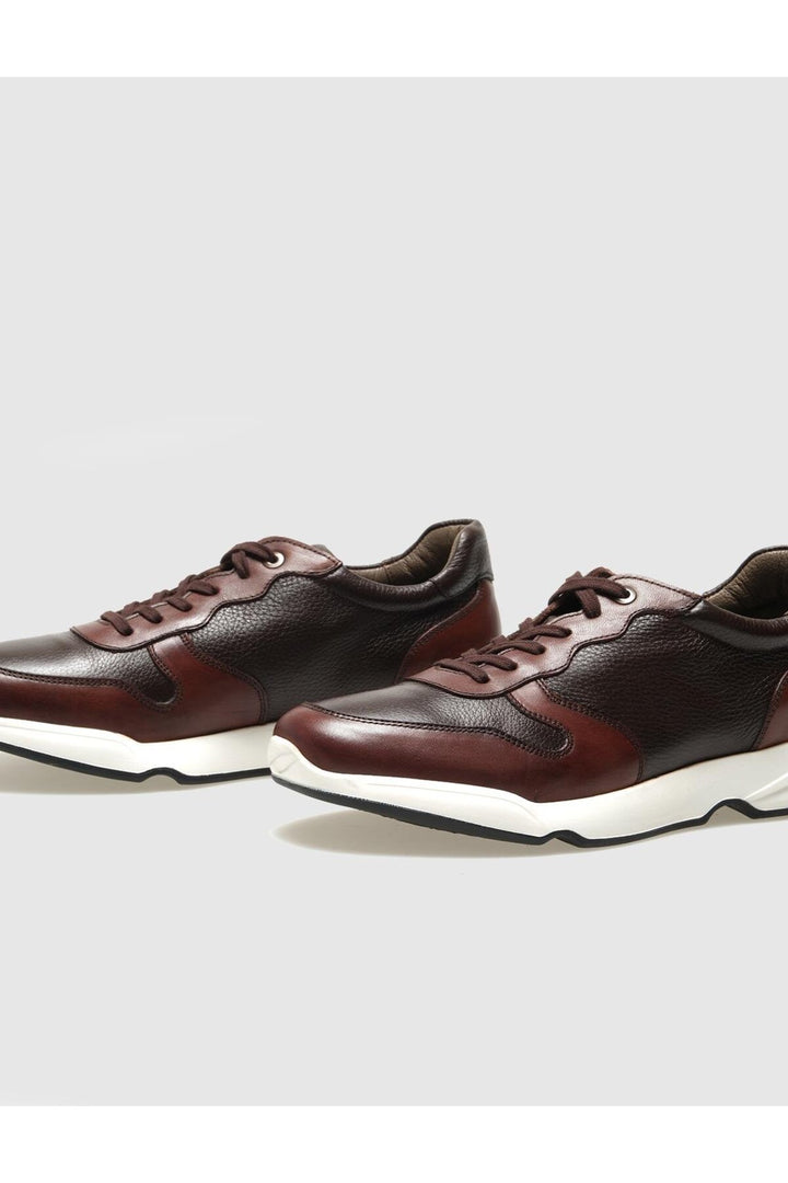Cabani Shoes Chaussures de sport pour hommes en cuir véritable marron à lacets - Marron