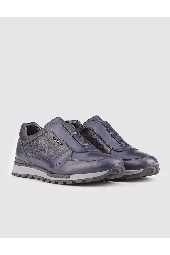 Cabani Shoes Chaussures de sport pour hommes en cuir véritable avec semelle en caoutchouc légère bleu marine. - Bleu marine