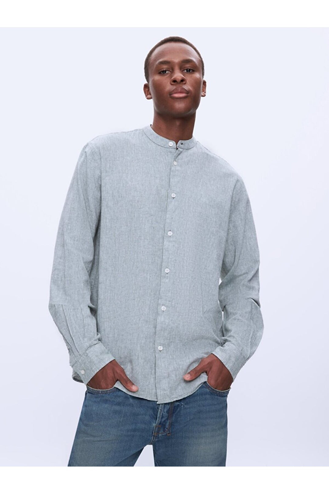 LTB Chemise verte à manches longues Regular Judge Collar Linen Look