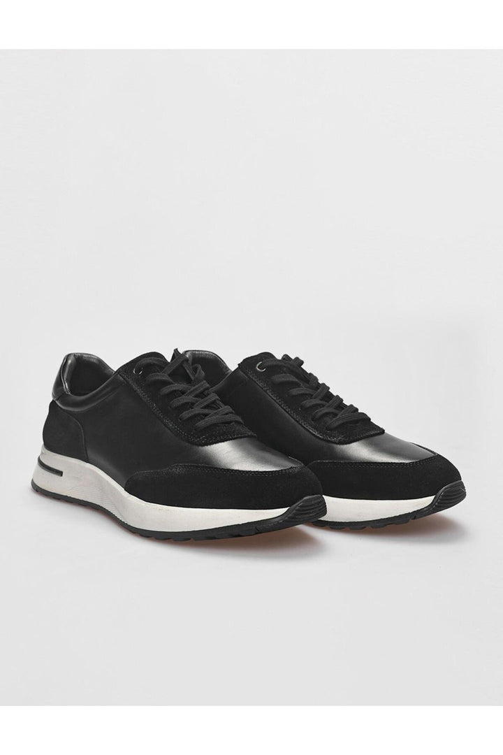 Cabani Shoes Chaussures de sport pour hommes en cuir véritable noires à lacets - Noir