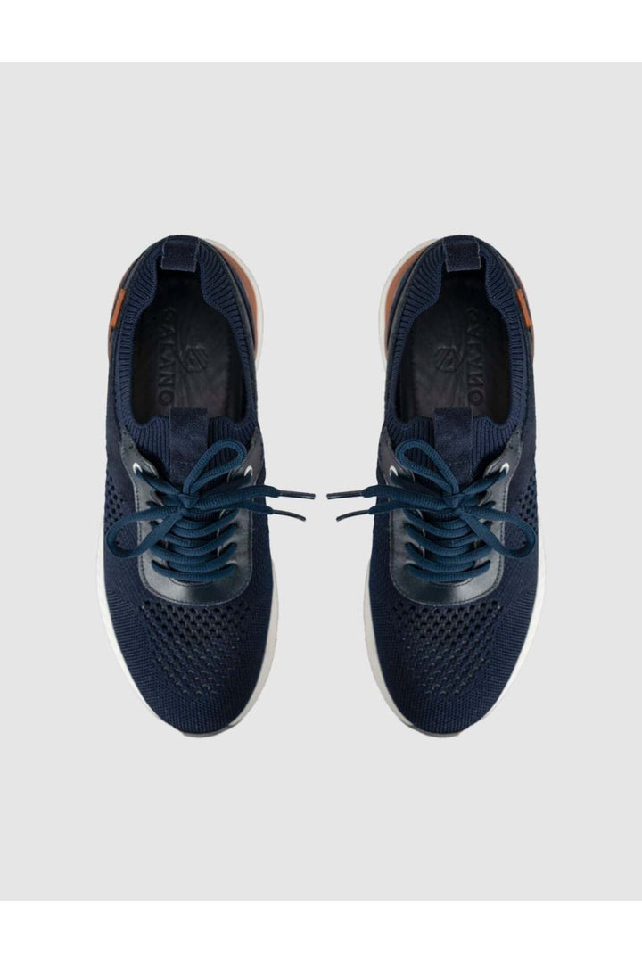 Cabani Shoes Bleu marine Tricot Cuir Véritable Baskets Homme - Bleu marine