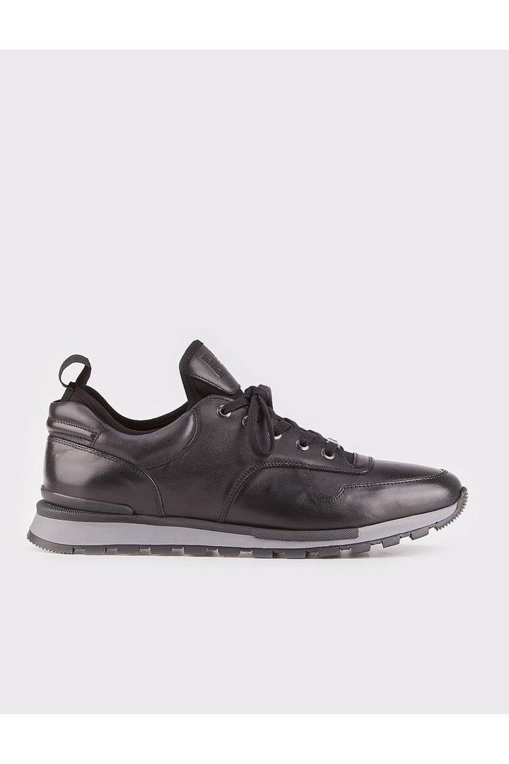 Cabani Shoes Chaussures de sport pour hommes en cuir véritable, design spécial, noires avec lacets. - Noir
