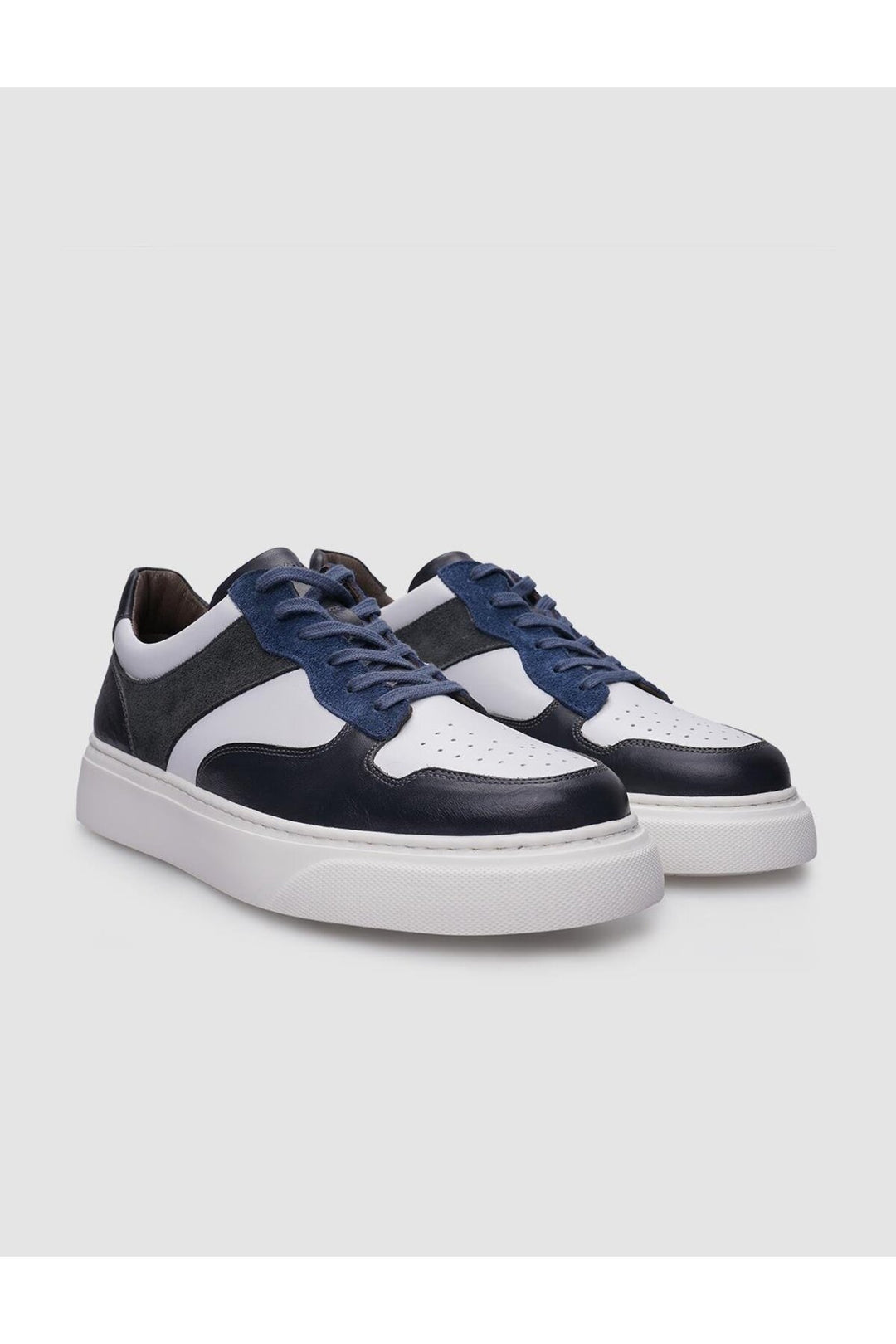 Cabani Shoes Baskets pour hommes en cuir véritable gris à lacets 100% - Gris
