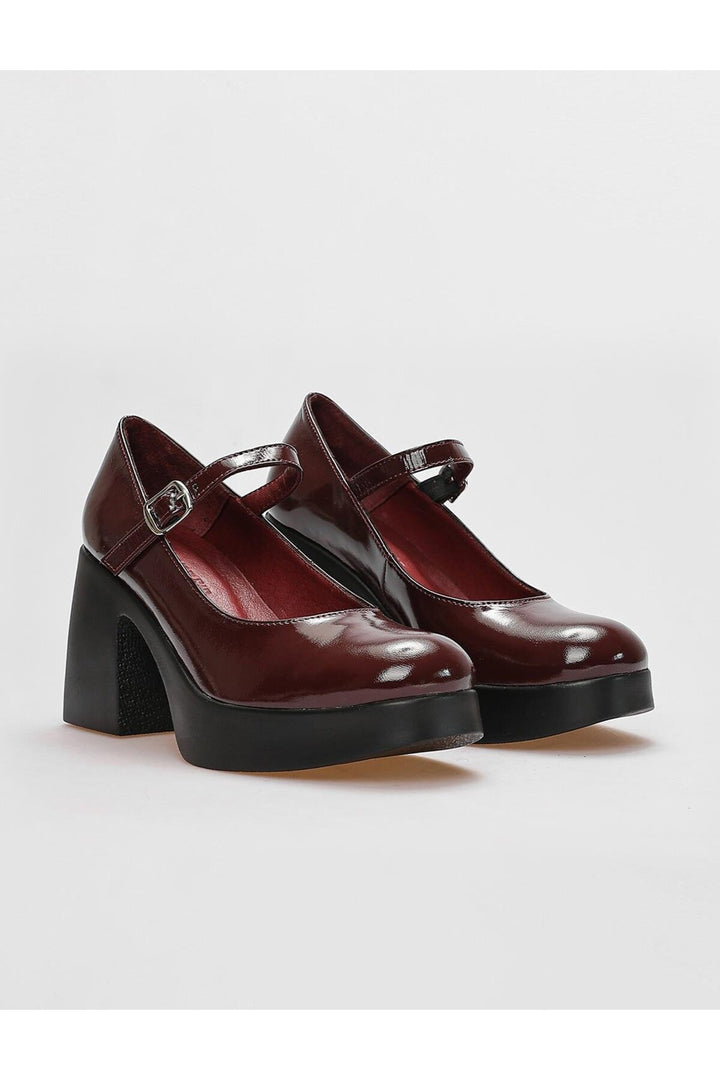 Cabani Shoes Chaussures à talons épais en cuir véritable verni bordeaux pour femmes - Multicolore