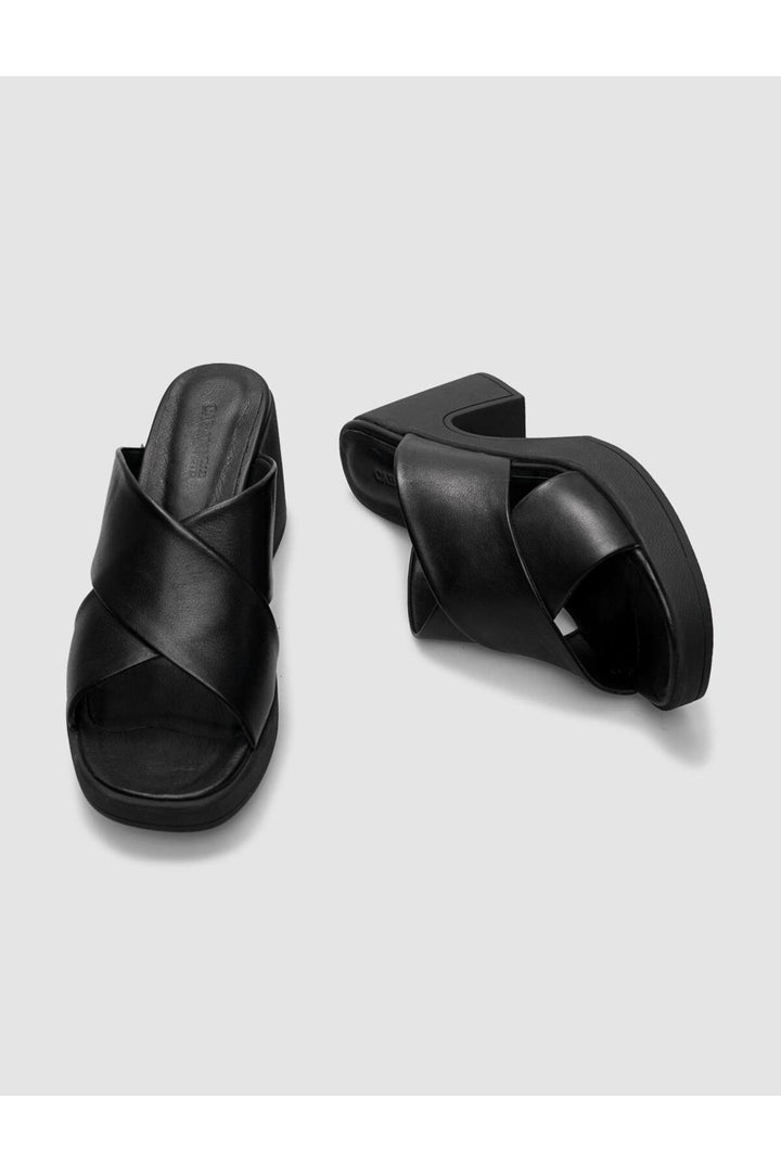 Cabani Shoes %100 Cuir véritable Sandales à talons noires pour femmes - Multicolore