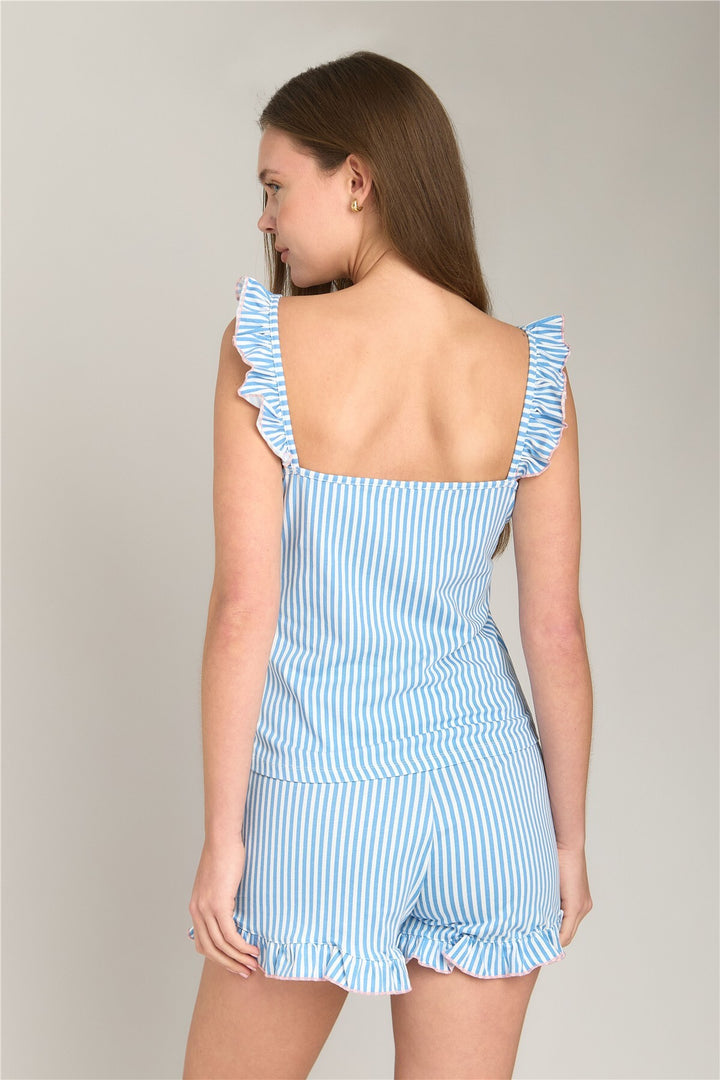 Lovely Things Ensemble de pyjamas shorts en tricot AMBRE - Bleu clair