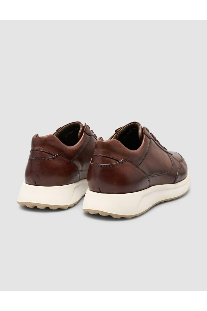 Cabani Shoes Laurino Chaussures de sport pour hommes en cuir véritable 100% marron à lacets - Marron