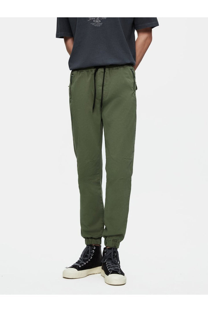 LTB Pantalon vert en gabardine à taille élastique