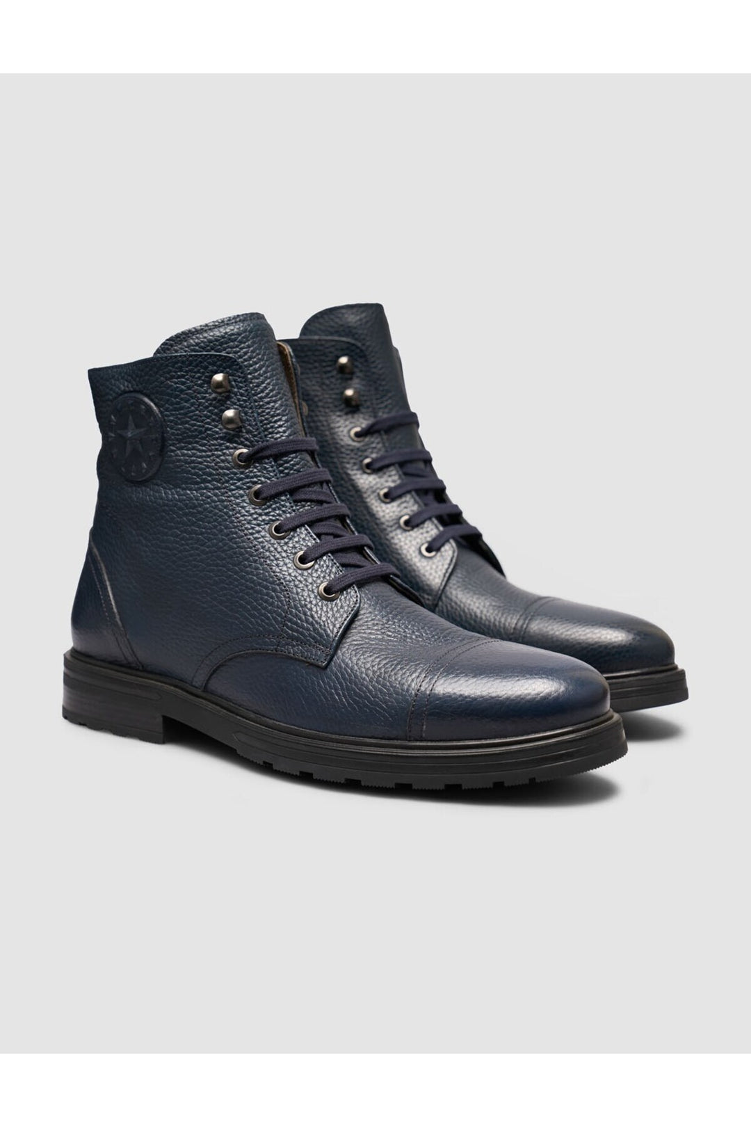 Cabani Shoes Bottines de ville pour homme en cuir véritable bleu marine à lacets et fermeture éclair - Bleu marine
