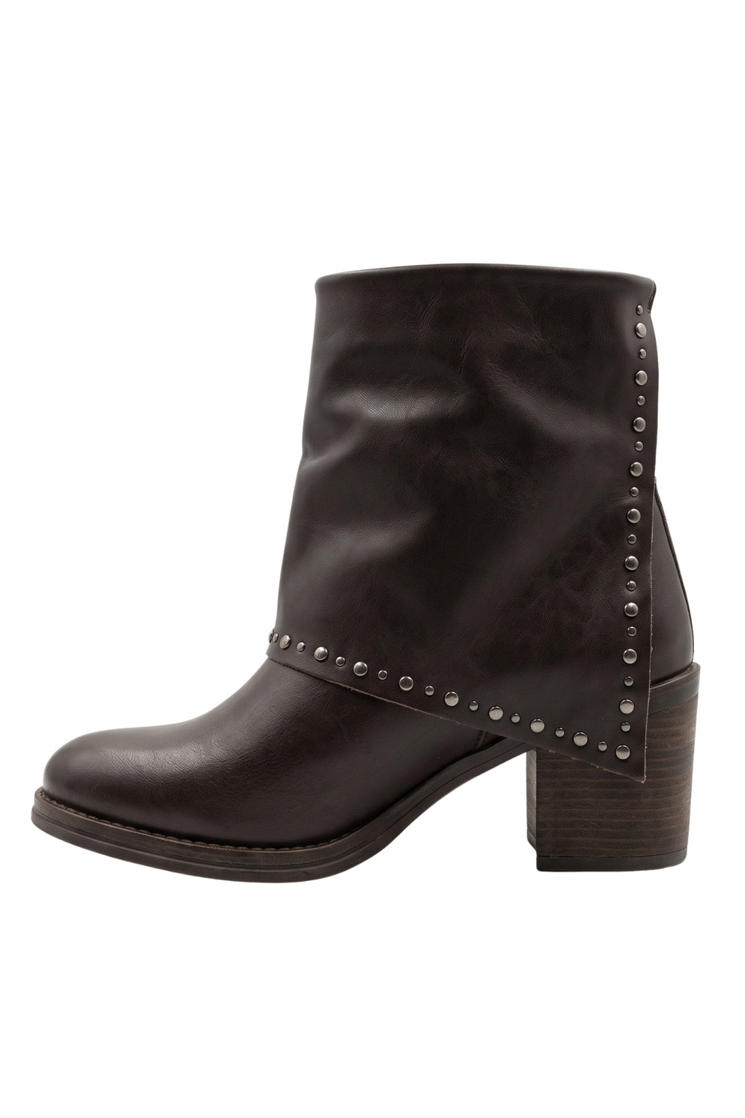 Wavelys Bottines à talons en cuir véritable marron avec détails cloutés - Marron