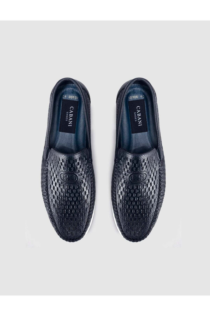 Cabani Shoes Chaussures de ville pour hommes en cuir véritable à motif crocodile bleu marine - Bleu marine
