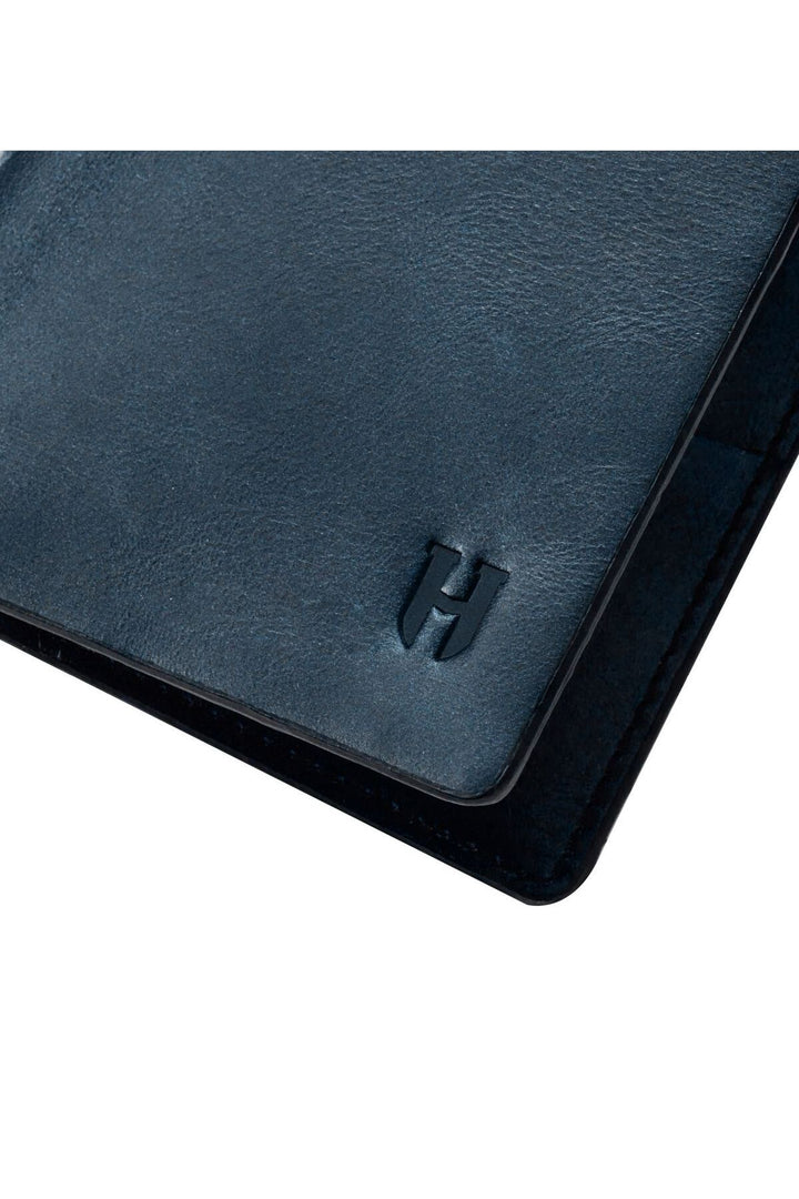 helmbrook Portefeuille en cuir véritable pour homme Slim Design Multi-Bay RFID Protected Eldridge Navy Blue