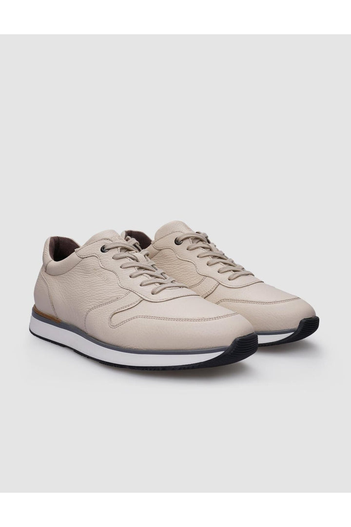 Cabani Shoes %100 Cuir véritable Chaussures de sport pour hommes beige à lacets - Beige