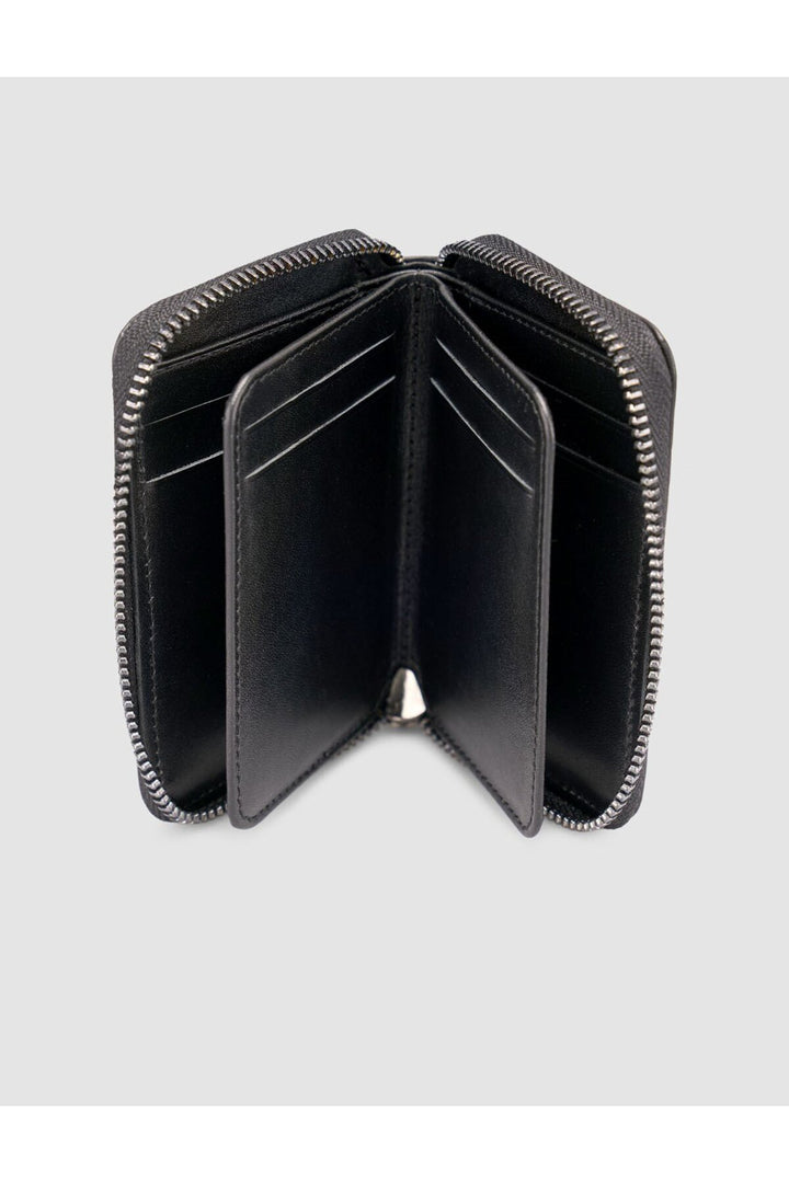 Cabani Shoes Portefeuille à cartes en cuir véritable noir avec fermeture éclair - Noir