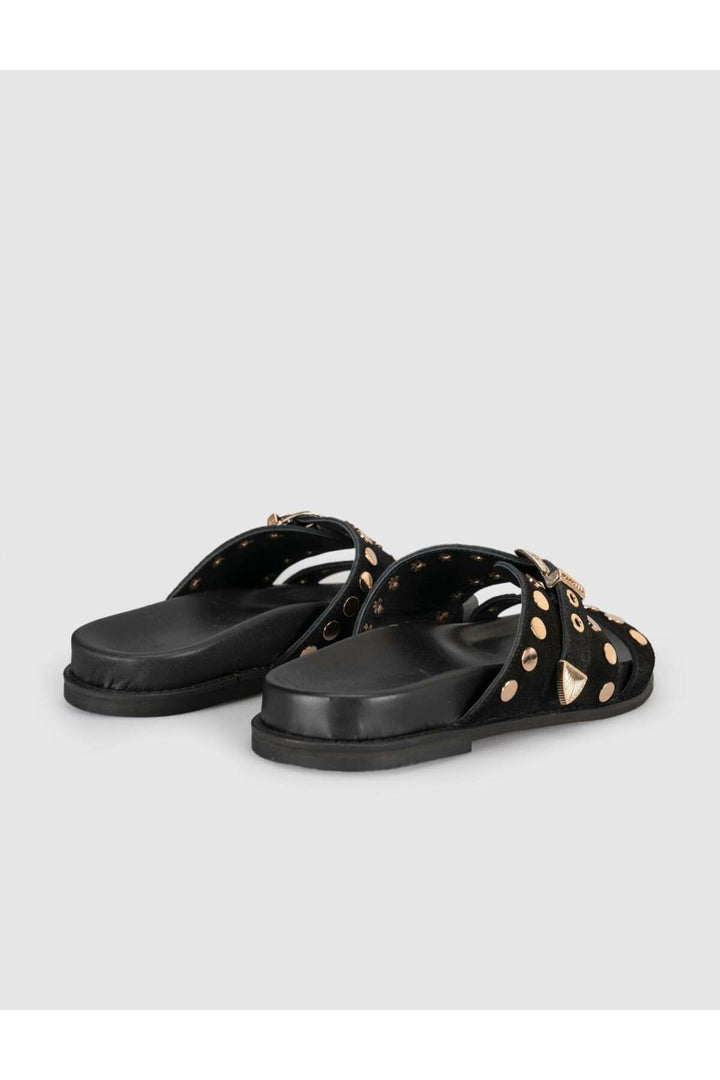 Cabani Shoes Sandales en cuir véritable avec détails en pierre pour femme - Noir