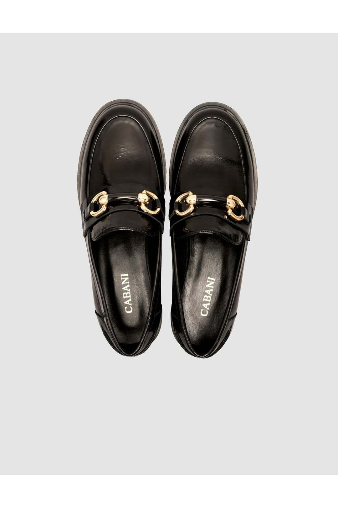 Cabani Shoes Chaussures Loafer pour femmes en cuir véritable verni noir avec boucle à 100% - Noir