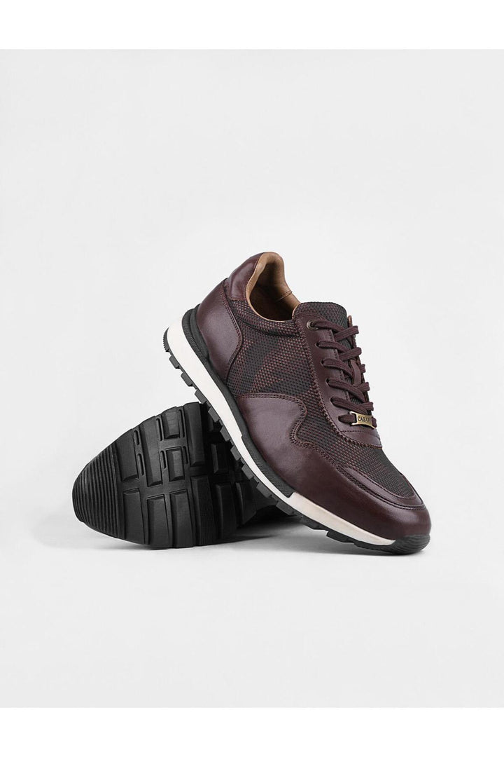 Cabani Shoes Chaussures de sport pour hommes en cuir véritable marron à lacets - Marron
