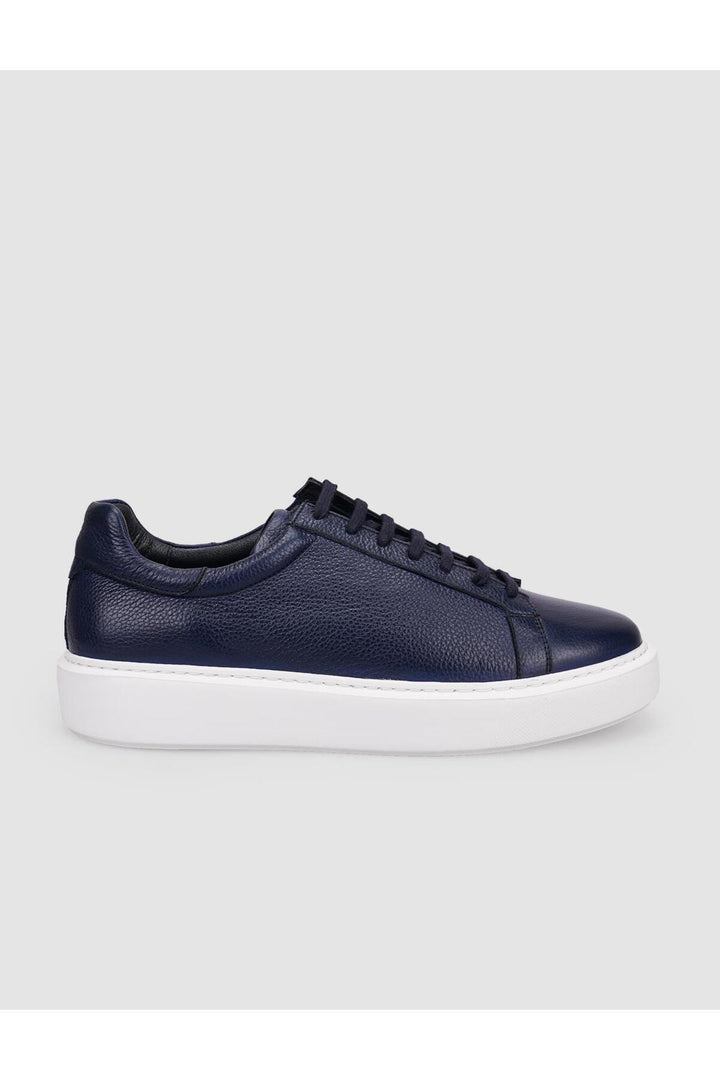 Cabani Shoes %100 Cuir véritable Baskets pour hommes à lacets Bleu marine - Bleu