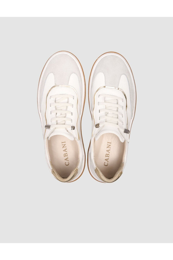 Cabani Shoes Baskets pour femmes en cuir véritable de veau blanc à lacets - Blanc