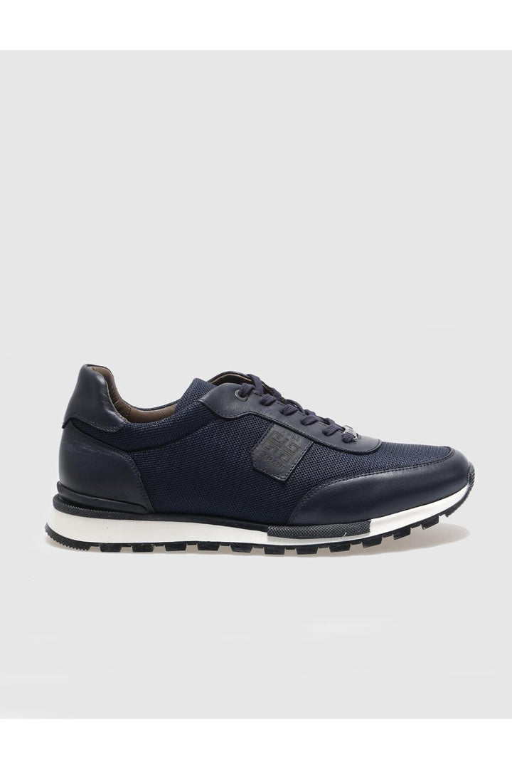 Cabani Shoes Chaussures de sport pour hommes en cuir véritable bleu marine à lacets - Bleu marine