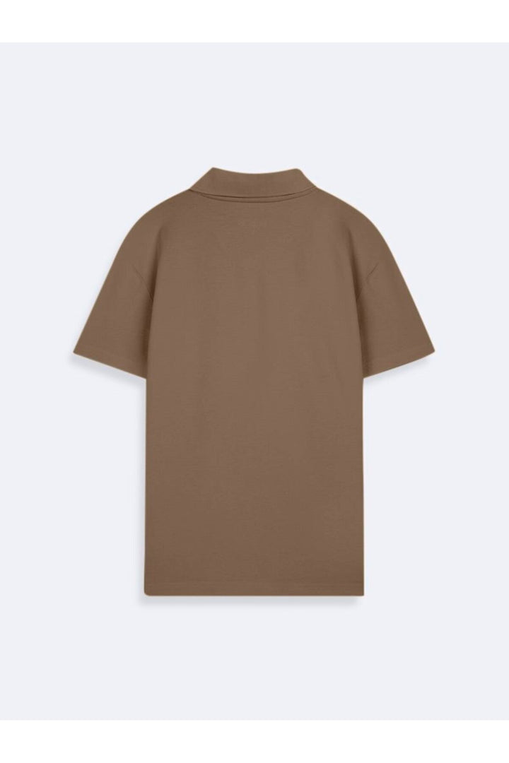 LTB T-shirt à col polo en piqué marron à col en V - Marron