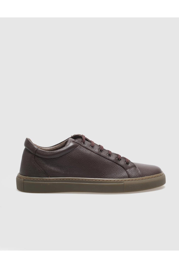 Cabani Shoes Baskets pour hommes en cuir véritable marron à lacets - Marron