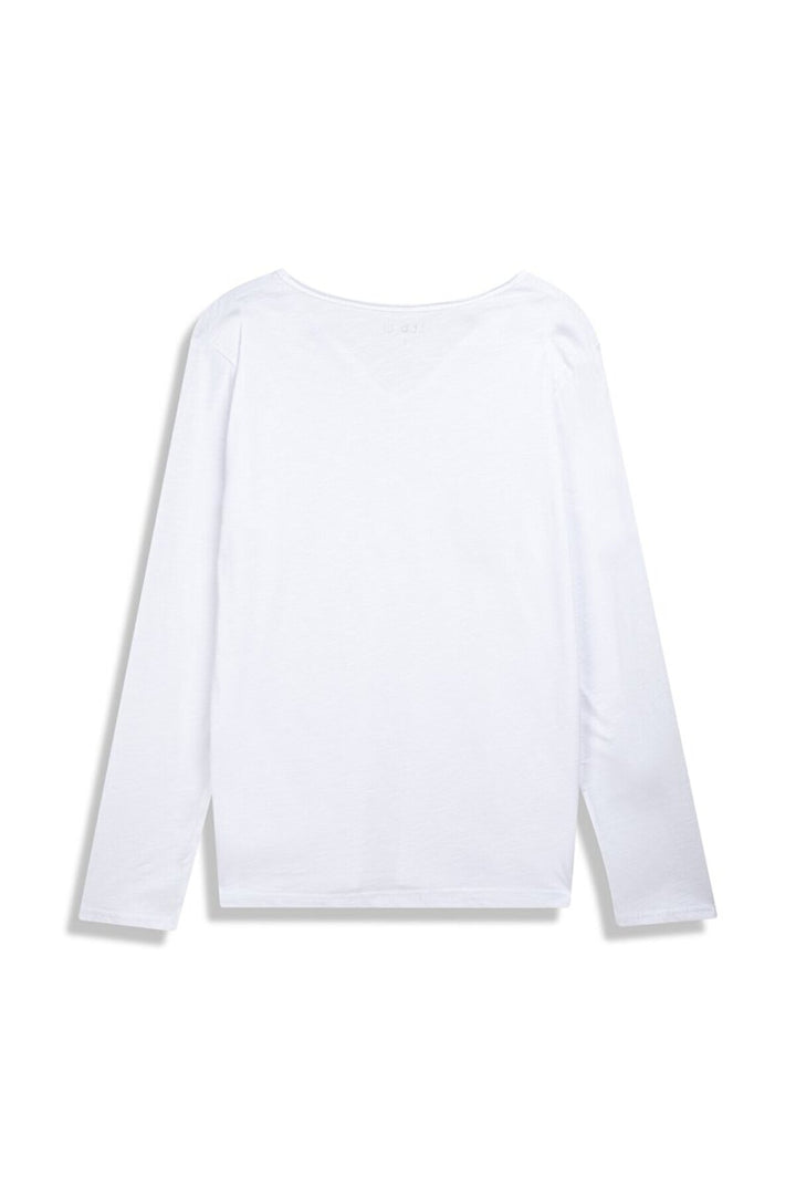 LTB Sweat-shirt blanc à manches longues avec col en V boutonné sur le devant
