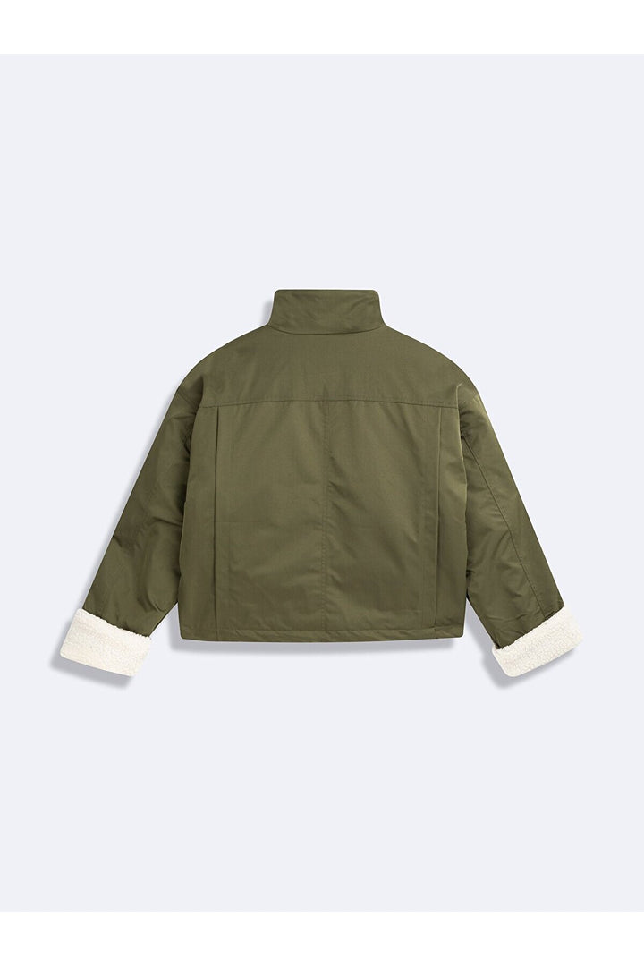 LTB Manteau vert détaillé en fourrure avec poches sur le devant