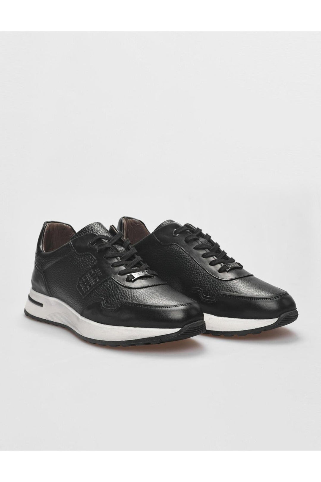 Cabani Shoes Chaussures de sport pour hommes en cuir véritable noires à lacets - Noir
