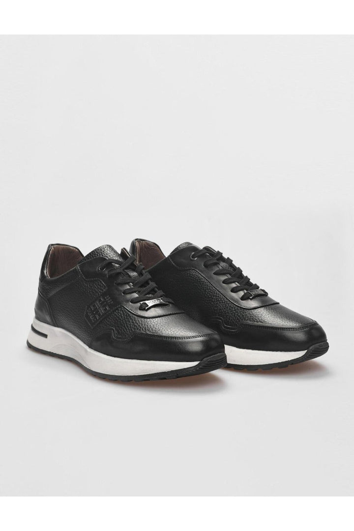 Cabani Shoes Chaussures de sport pour hommes en cuir véritable noires à lacets - Noir