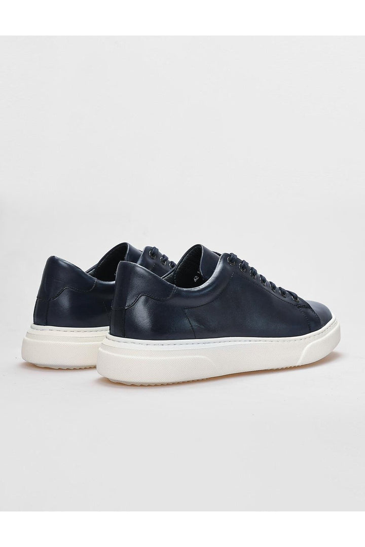 Cabani Shoes Chaussures de sport pour hommes en cuir véritable bleu marine à lacets - Bleu marine