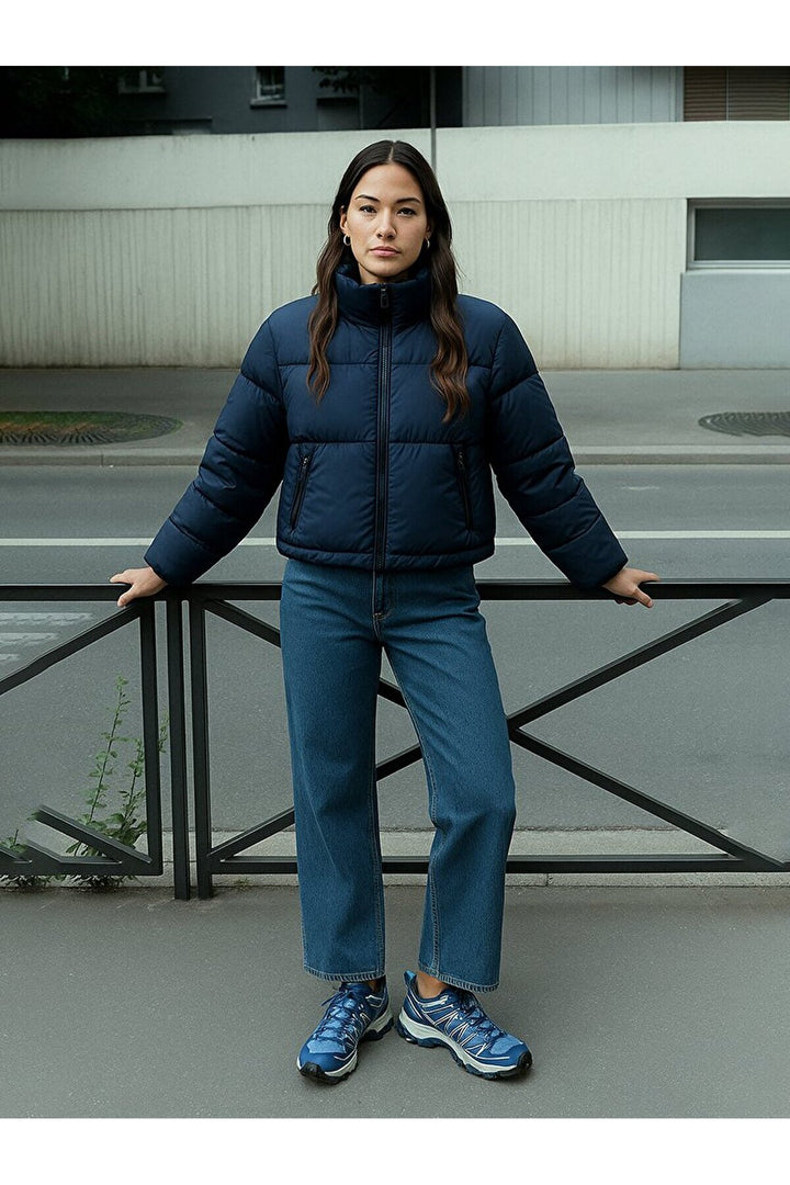 LTB Manteau court gonflable devant zippé bleu marine
