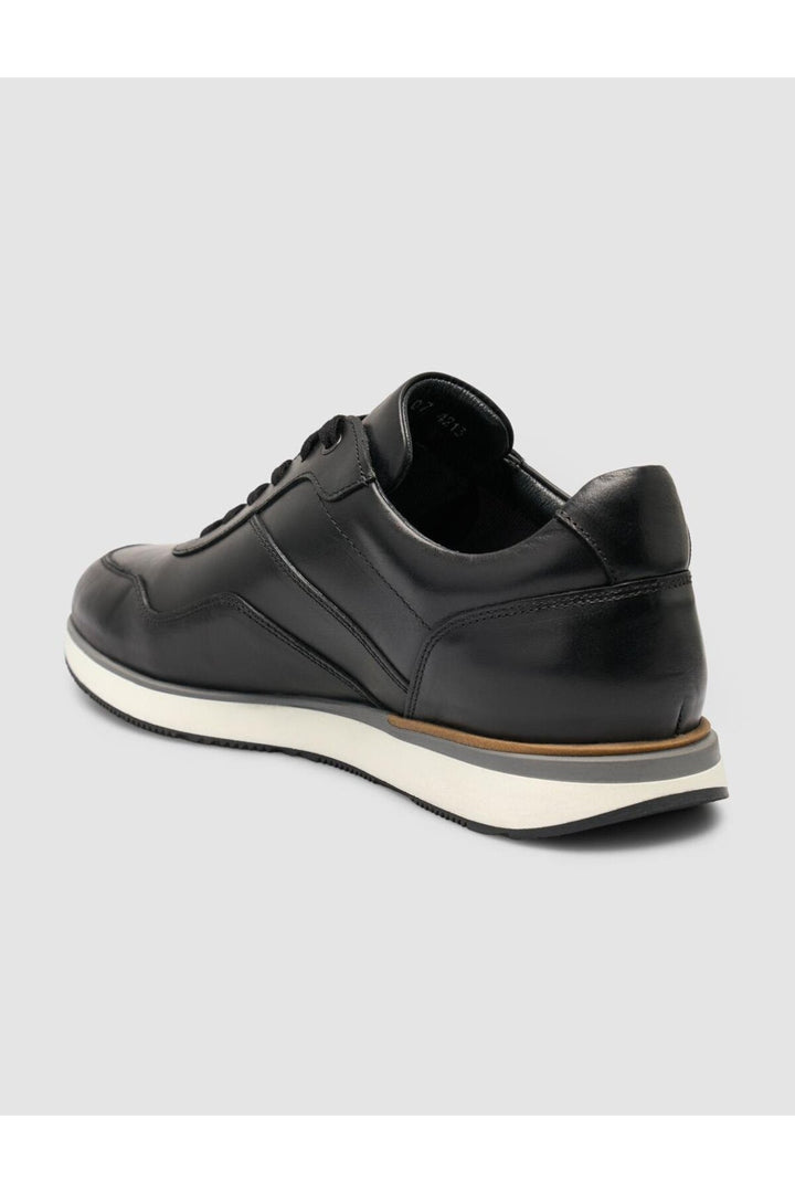 Cabani Shoes Nilaren %100 Cuir Véritable Noir Détails Blason Chaussures de Sport pour Hommes - Noir