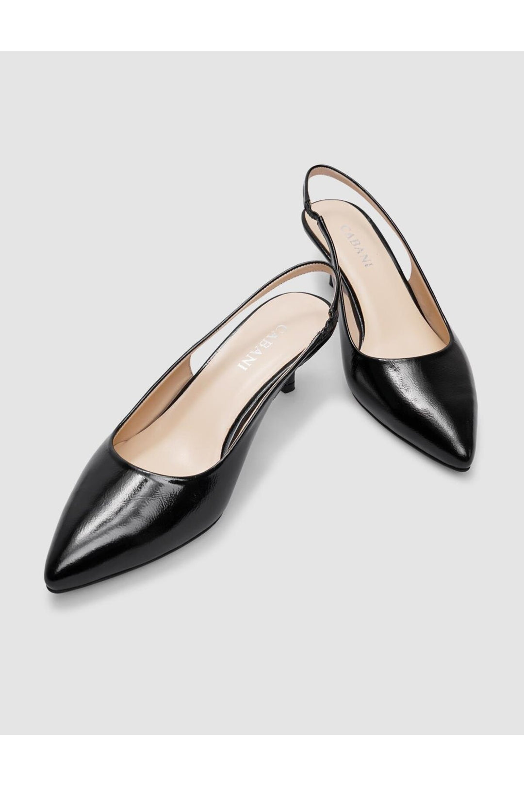 Cabani Shoes Chaussures à talons pour femmes en cuir véritable noir verni avec élastique à l'arrière. - Multicolore