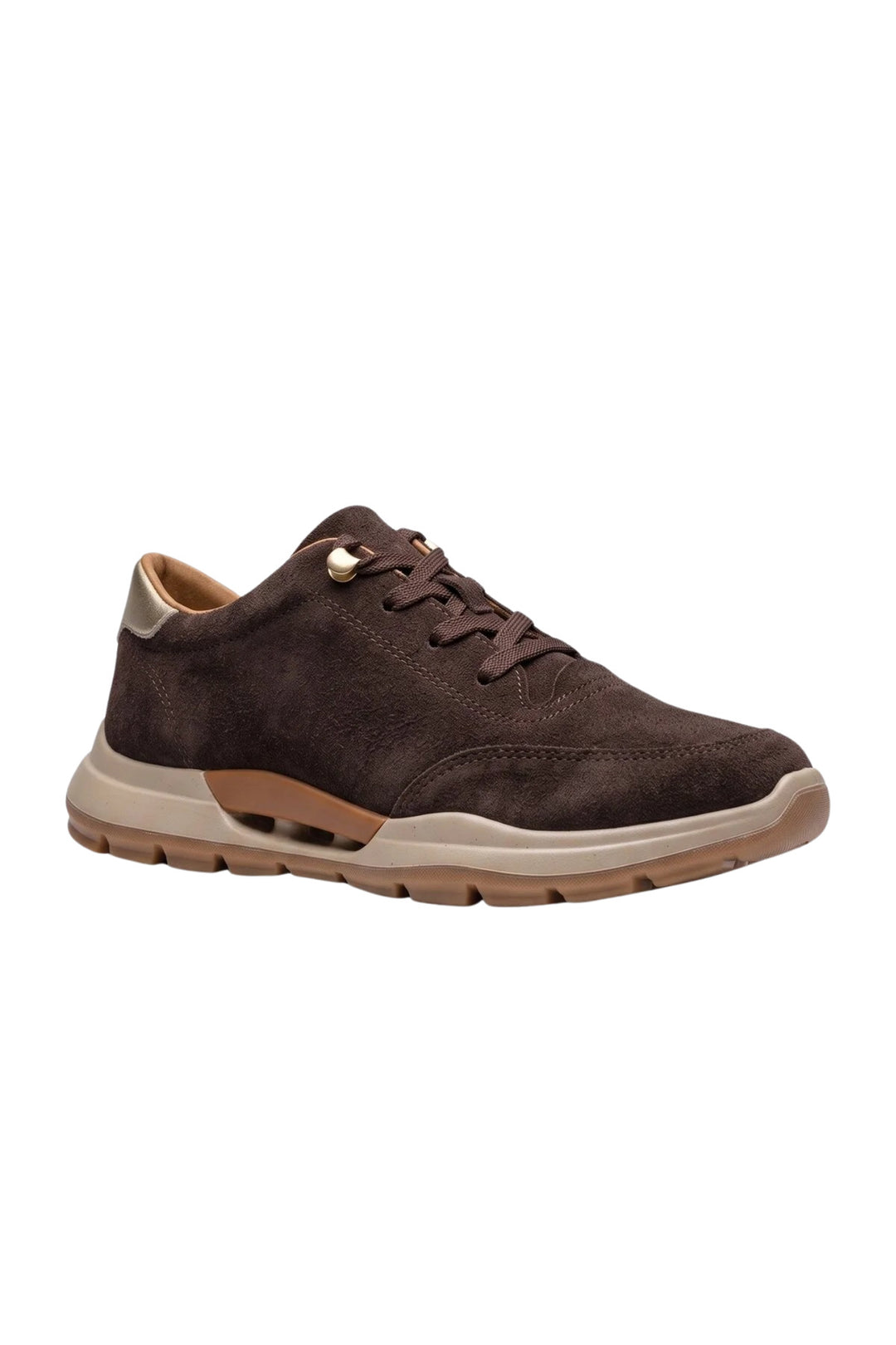 Wavelys MARA Chaussures de marche et de sport élégantes en cuir suédé véritable avec lacets intelligents et semelle confortable. - Marron