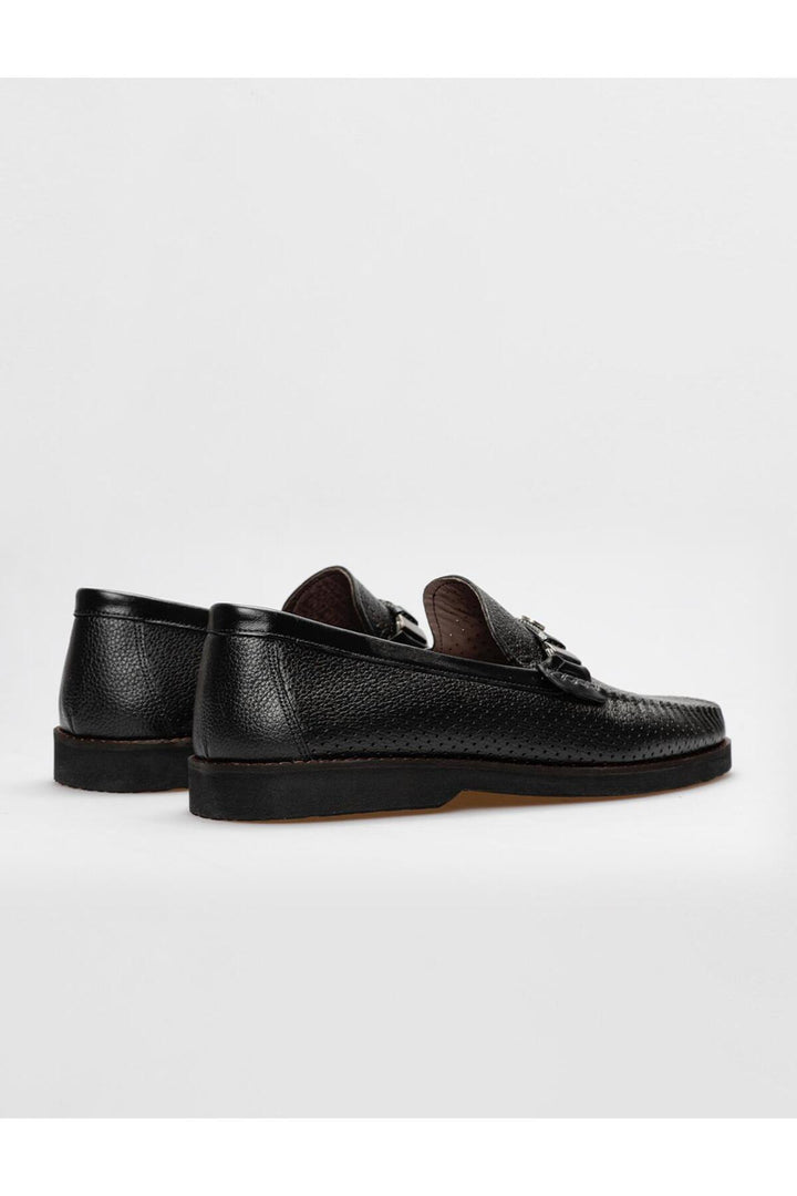 Cabani Shoes Mocassins pour hommes en cuir véritable noir avec détails en laser. - Multicolore
