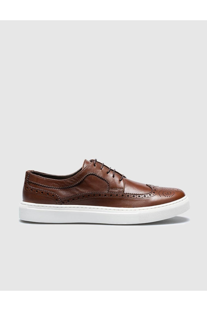 Cabani Shoes Chaussures de sport pour hommes en cuir véritable, couleur tabac, à lacets. - Tabac