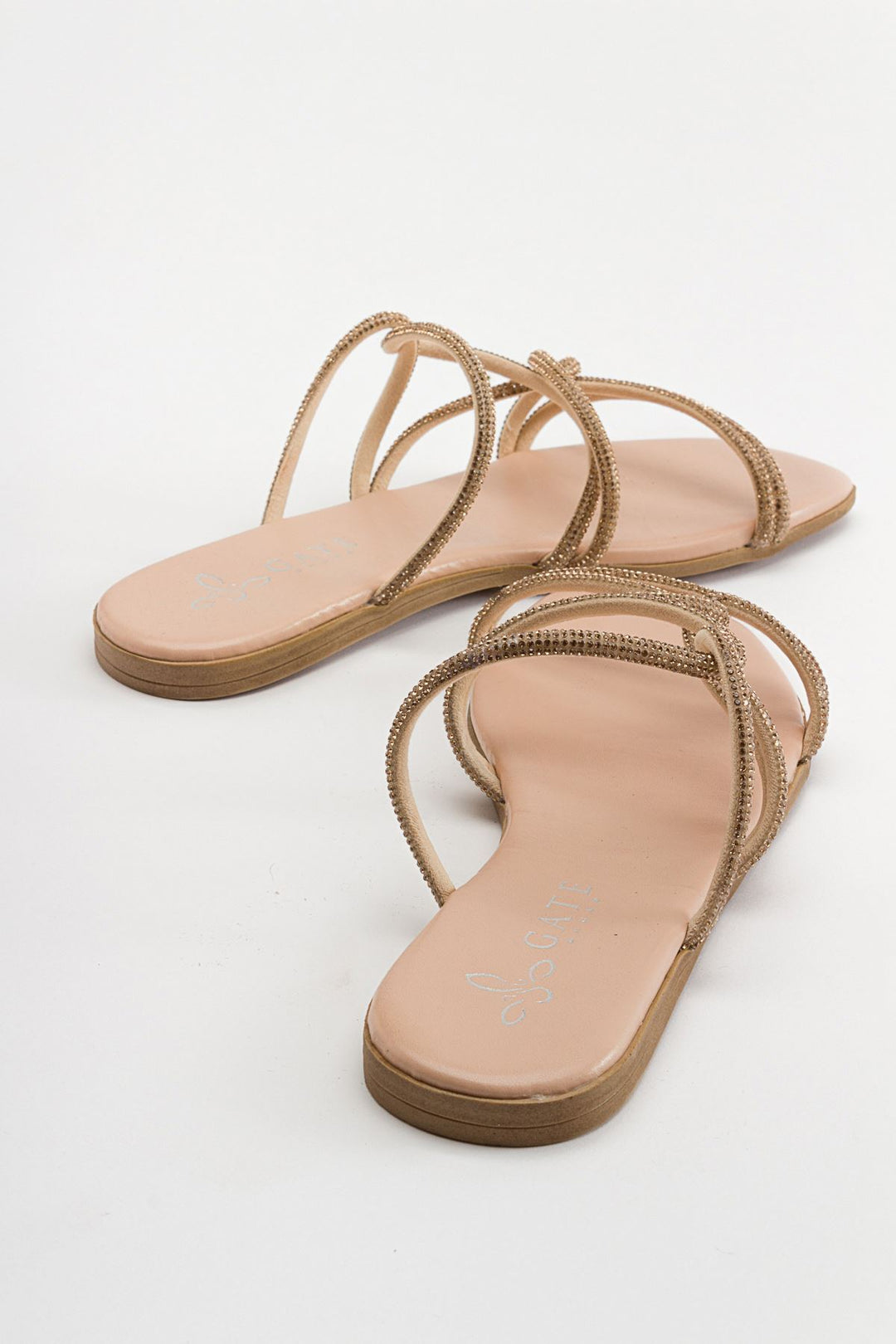 Wavelys Sreta Sandale d'été femme à semelle basse avec pierres brillantes - Rose